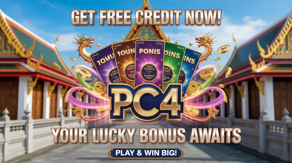 แบนเนอร์โปรโมชั่น PGC4 เครดิตฟรี แสดงโบนัสต่างๆ ที่น่าสนใจ